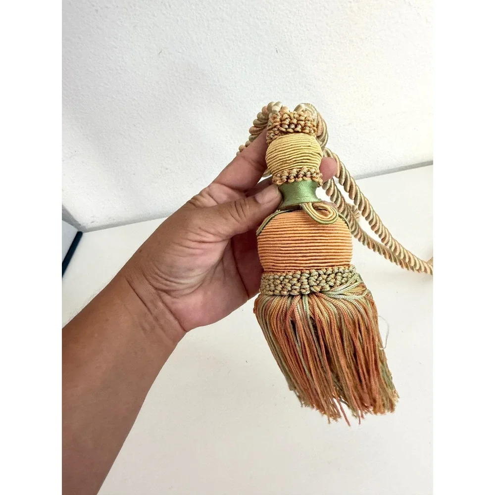 Vintage Oversized Tassel Curtain Tieback Sage Green Peach Gold Twisted Rope 1pc